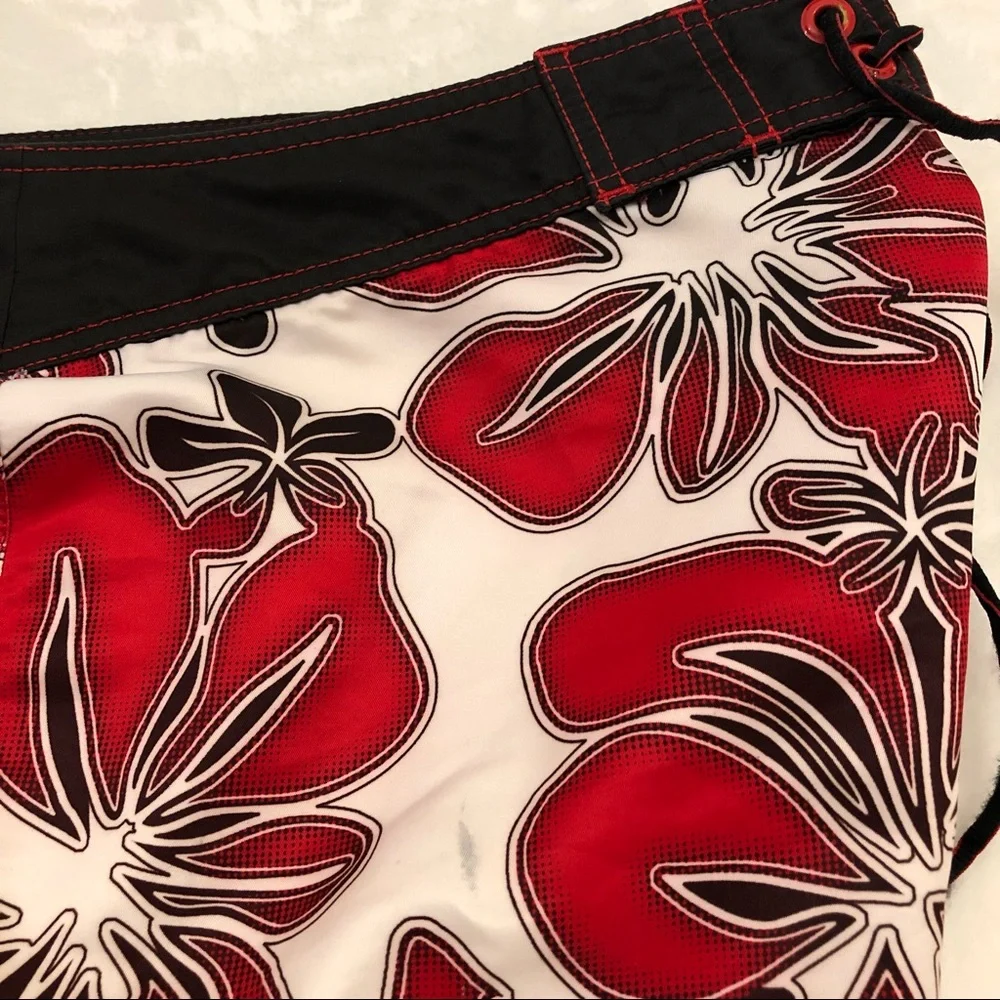 Rusty Surf Red & White Aloha Hawaiian Floral Board Shorts Swim Trunks Men’s 38